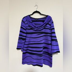 Ming Wang Purple and Black Abstract Studded Cowl Neck Sweater Size Large